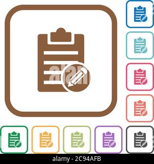 Edit note simple icons in color rounded square frames on white background Stock Vector