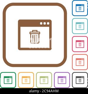 Application delete simple icons in color rounded square frames on white background Stock Vector