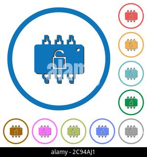Hardware unlocked flat color vector icons with shadows in round outlines on white background Stock Vector