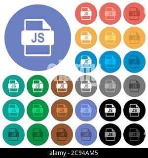 JS file format multi colored flat icons on round backgrounds. Included white, light and dark icon variations for hover and active status effects, and Stock Vector
