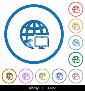 Remote terminal flat color vector icons with shadows in round outlines on white background Stock Vector