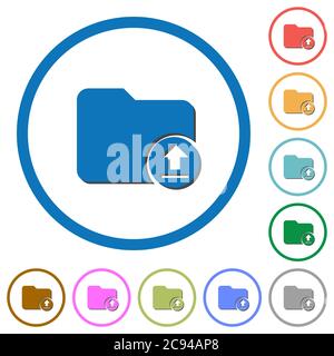 Upload directory flat color vector icons with shadows in round outlines on white background Stock Vector