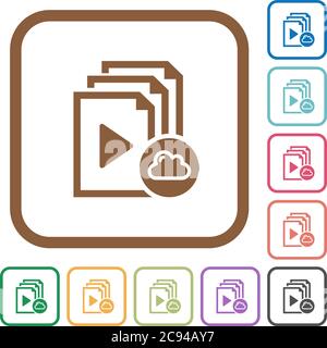 Cloud playlist simple icons in color rounded square frames on white background Stock Vector