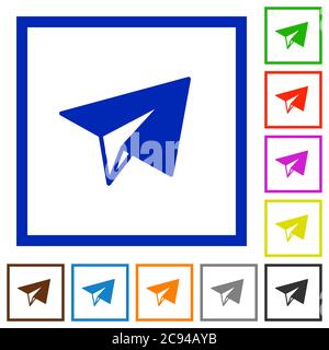Paper plane flat color icons in square frames on white background Stock Vector