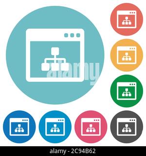 Networking application flat white icons on round color backgrounds Stock Vector