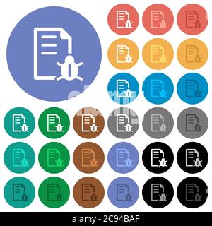 Bug report multi colored flat icons on round backgrounds. Included white, light and dark icon variations for hover and active status effects, and bonu Stock Vector