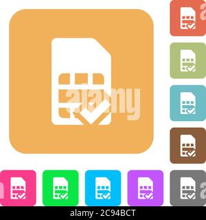 SIM card accepted flat icons on rounded square vivid color backgrounds. Stock Vector