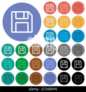 Save symbol multi colored flat icons on round backgrounds. Included white, light and dark icon variations for hover and active status effects, and bon Stock Vector