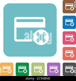 Cancel credit card white flat icons on color rounded square backgrounds Stock Vector