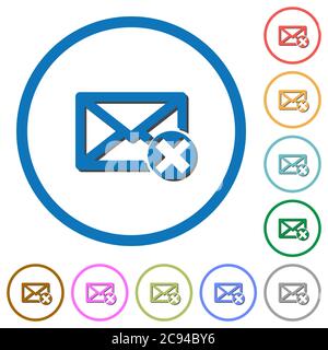 Delete mail flat color vector icons with shadows in round outlines on white background Stock Vector