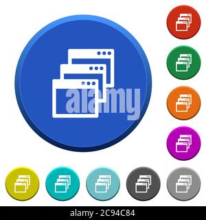 Cascade window view mode round color beveled buttons with smooth surfaces and flat white icons Stock Vector