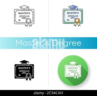 Masters degree RGB color icon. University accomplishment, college ...