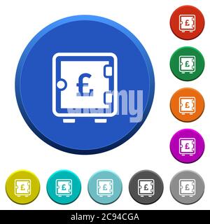Pound strong box round color beveled buttons with smooth surfaces and flat white icons Stock Vector