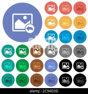 Undo image changes multi colored flat icons on round backgrounds. Included white, light and dark icon variations for hover and active status effects, Stock Vector