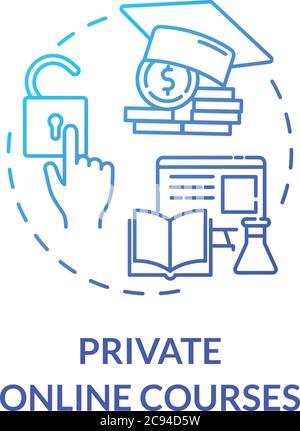Private online courses concept icon. E learning and teaching. Online education. Digital classrooms. Remote tutoring idea thin line illustration. Vecto Stock Vector