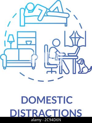 Domestic distractions concept icon. Home based education. Elearning. Distance learning and lessons. Procrastination idea thin line illustration. Vecto Stock Vector