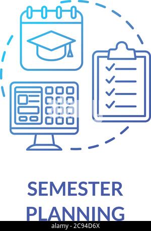 Semester planning concept icon. Remote education. Academic program. Distance learning process. Students time planner idea thin line illustration. Vect Stock Vector