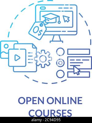 Open online courses concept icon. Home based learning. Online certificates and diplomas. Remote education idea thin line illustration. Vector isolated Stock Vector
