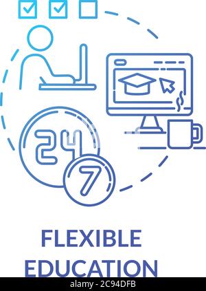 Flexible education concept icon. Remote learning. Online universities. E learning and teaching. Homeschooling idea thin line illustration. Vector isol Stock Vector