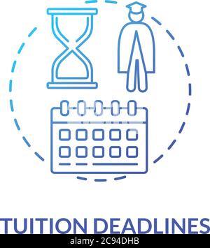Tuition deadlines concept icon. Students deadlines calendar. College enrollment. Distance education. Univeristy payments idea thin line illustration. Stock Vector