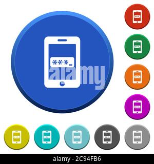 Mobile access round color beveled buttons with smooth surfaces and flat white icons Stock Vector