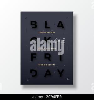 Black Friday Stylish Typography Banner, Poster or Flayer Template. Creative Black on Black Reduced Letters Concept. Abstract Decorative Elements and Stock Vector