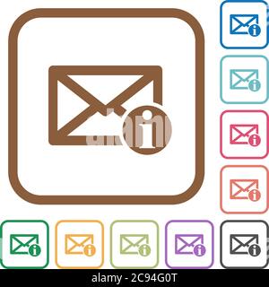 Mail information simple icons in color rounded square frames on white background Stock Vector