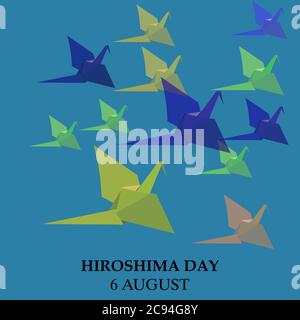 Vector illustration bird paper crane, bird paper craft for Hiroshima remembrance day minimal style concept. Stock Vector