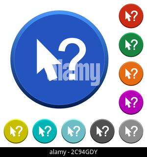 Help cursor round color beveled buttons with smooth surfaces and flat white icons Stock Vector
