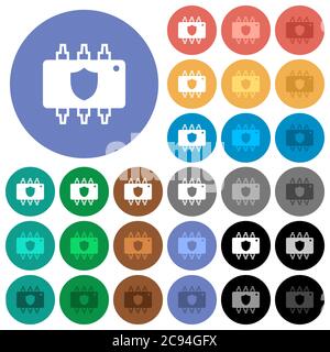 Hardware protection multi colored flat icons on round backgrounds. Included white, light and dark icon variations for hover and active status effects, Stock Vector