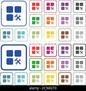 Component tools color flat icons in rounded square frames. Thin and thick versions included. Stock Vector