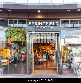 Huelva, Spain - July 27, 2020: Springfield store in Holea Shopping center. This brand is subsidiary of Tendam, formerly The Cortefiel Group is one of Stock Photo