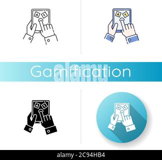Gamification icon. Linear black and RGB color styles. Entertaining education. Learning and playing, marking studying process more interesting. Educati Stock Vector