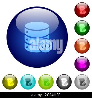 Database programming icons on round color glass buttons Stock Vector