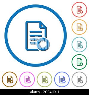 Document certificate flat color vector icons with shadows in round outlines on white background Stock Vector