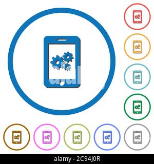 Smartphone settings flat color vector icons with shadows in round outlines on white background Stock Vector