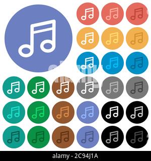 Music note multi colored flat icons on round backgrounds. Included white, light and dark icon variations for hover and active status effects, and bonu Stock Vector