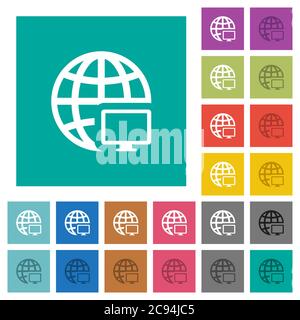 Remote terminal multi colored flat icons on plain square backgrounds. Included white and darker icon variations for hover or active effects. Stock Vector