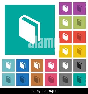 Single book multi colored flat icons on plain square backgrounds. Included white and darker icon variations for hover or active effects. Stock Vector