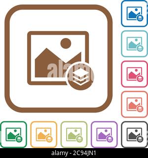 Image layers simple icons in color rounded square frames on white background Stock Vector