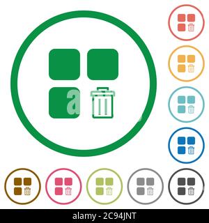 Delete component flat color icons in round outlines on white background Stock Vector