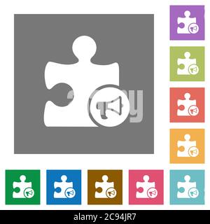 Alarm plugin flat icons on simple color square backgrounds Stock Vector