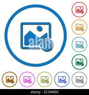 Image time flat color vector icons with shadows in round outlines on white background Stock Vector