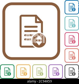 Document scrolling simple icons in color rounded square frames on white background Stock Vector