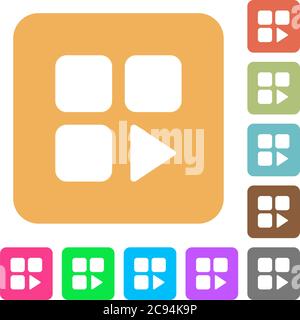 Component play flat icons on rounded square vivid color backgrounds. Stock Vector
