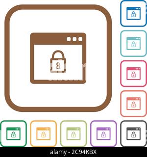 Lock application simple icons in color rounded square frames on white background Stock Vector