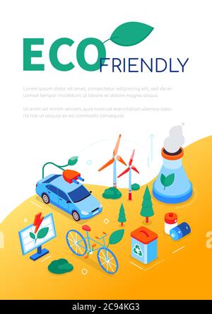 Eco friendly - modern colorful isometric web banner Stock Vector