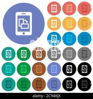 Change mobile display orientation multi colored flat icons on round backgrounds. Included white, light and dark icon variations for hover and active s Stock Vector