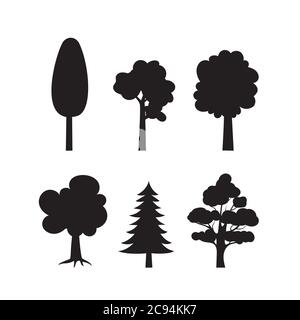 Black silhouettes of trees,isolated on white background,flat vector illustration Stock Vector