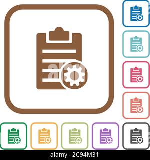 Note settings simple icons in color rounded square frames on white background Stock Vector